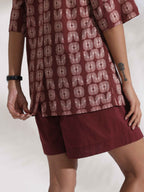 trueBrowns Brown Cotton Print Jacket Top & Short Co-ord Set | Grocsy