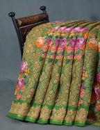 Shades of Parrot Green Colour Floral Design Semi Chanderi Saree By Gayathri Reddy Designer Studio | Grocsy