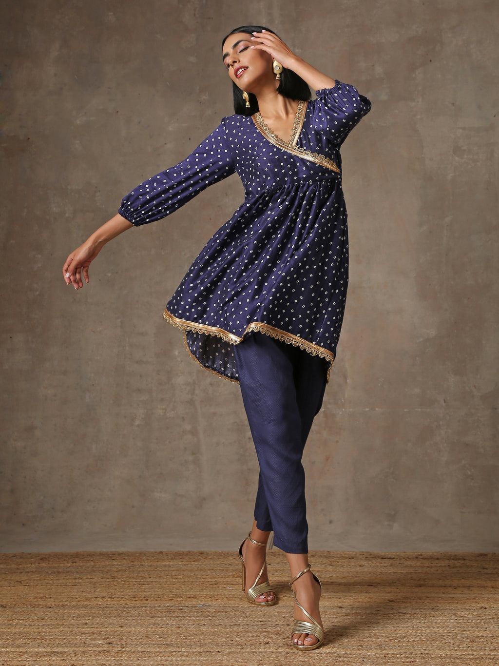 trueBrowns Blue Bandhani Printed Silk Co-Ord Set | Grocsy