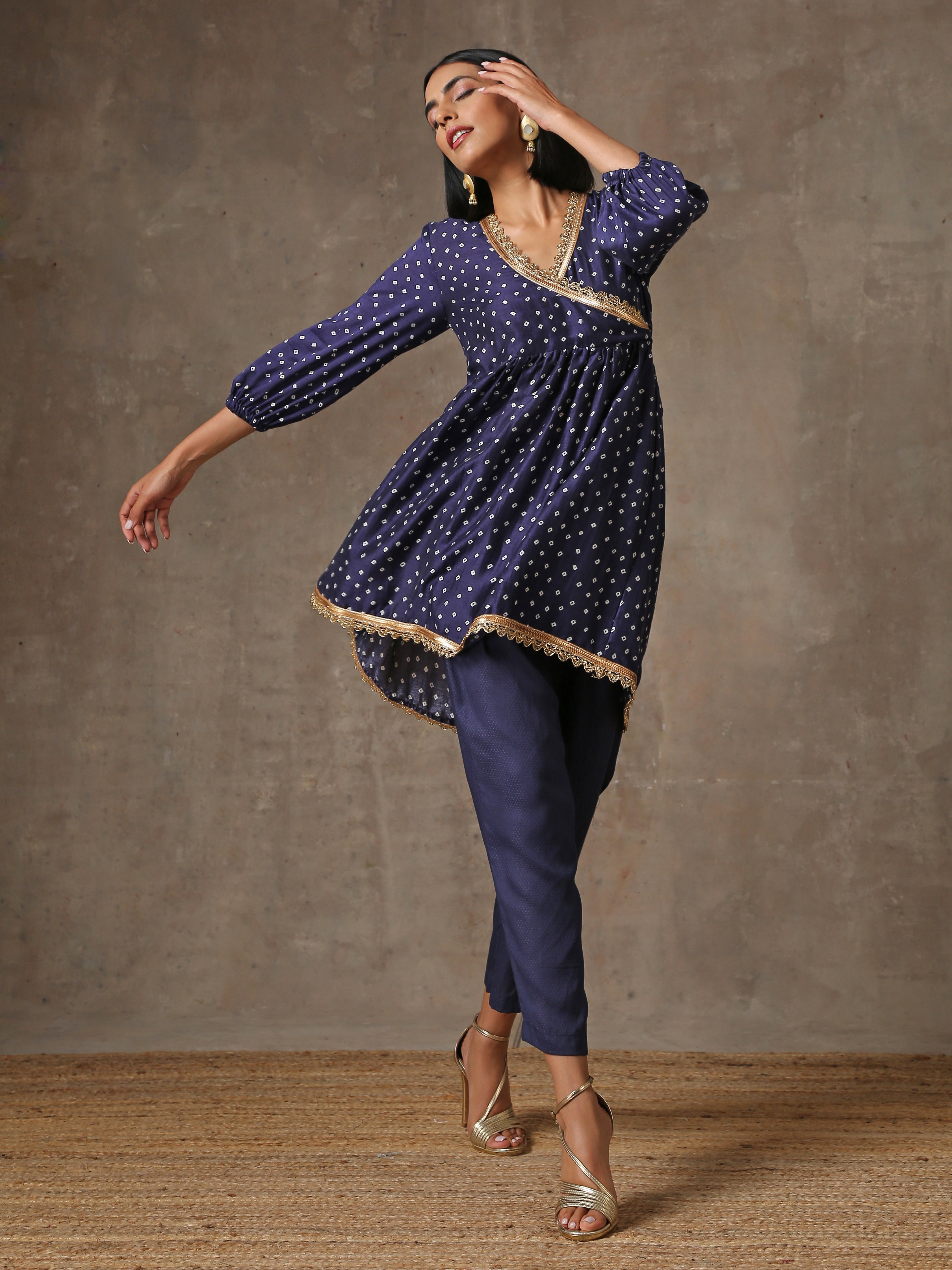 trueBrowns Blue Bandhani Printed Silk Co-Ord Set | Grocsy