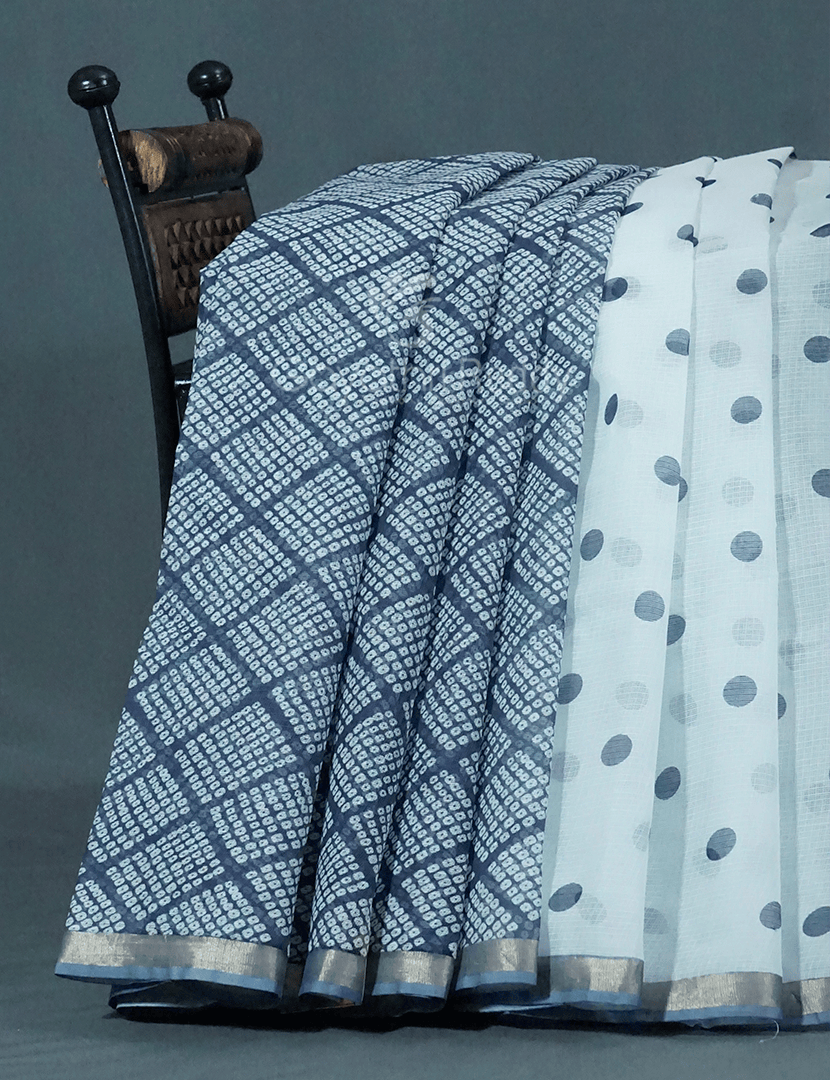 Shades of Cream And Denim Grey Colour With Patli Pallu Design Pure Kota Cotton Saree By Gayathri Reddy Designer Studio | Grocsy
