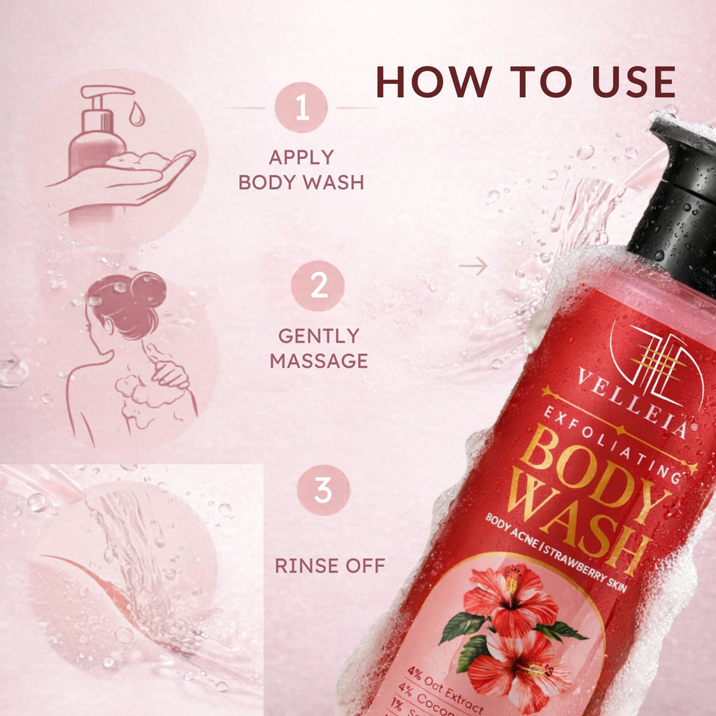 Velleja Exfoliating Body Wash with Salicylic Acid for Body Acne & Rough Bumpy Skin | Reduce Strawberry Legs | Grocsy