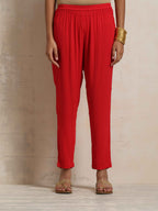 trueBrowns Red Crinkle Anarkali Kurta Pant Dupatta Set | Grocsy