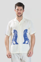 Xkind Tiger Printed Natural Linen Relaxed Fit Shirt | Grocsy