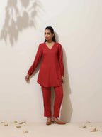 trueBrowns Maroon Viscose Co-ord Set | Grocsy