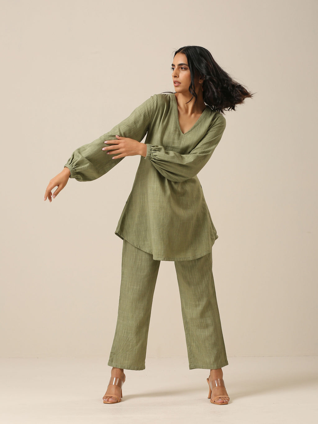 trueBrowns Sage Slub Textured Short Co-Ord Set | Grocsy