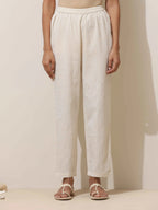 trueBrowns Off-White Cotton Linen Kurta Pant Set | Grocsy