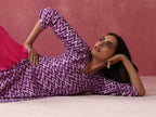 trueBrowns Purple Muslin Silk Printed Kurta Set | Grocsy