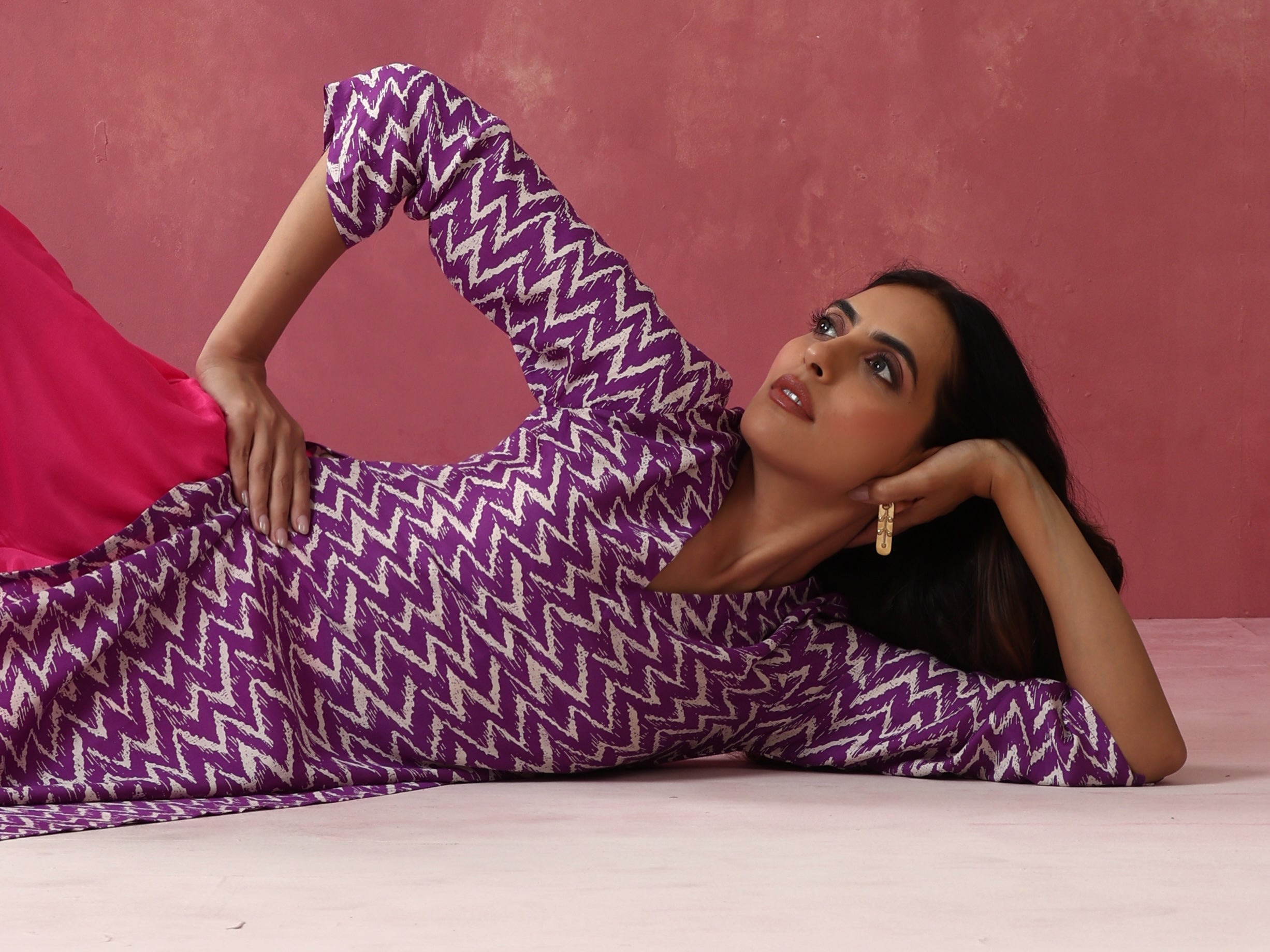 trueBrowns Purple Muslin Silk Printed Kurta Set | Grocsy