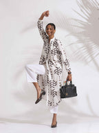 trueBrowns White Cotton Stripe Print Pleated Kurta Set | Grocsy