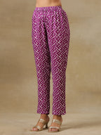 trueBrowns Purple Bandhani Printed Silk One Shoulder Kurta Pant Set | Grocsy