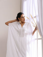 trueBrowns White Dobby Panel Kaftan Kurta Pant Set | Grocsy