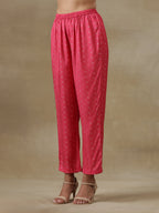 trueBrowns Pink Bandhani Printed Silk Gathered Sleeve Co-Ord Set | Grocsy