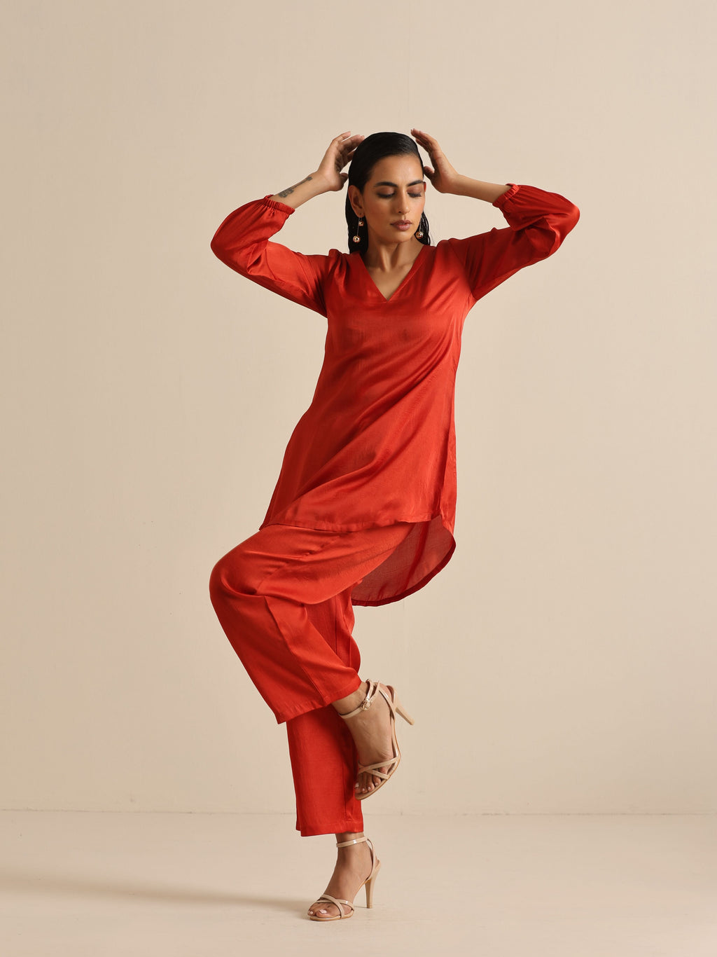 trueBrowns Rust Silk Blend Short Co-Ord Set | Grocsy