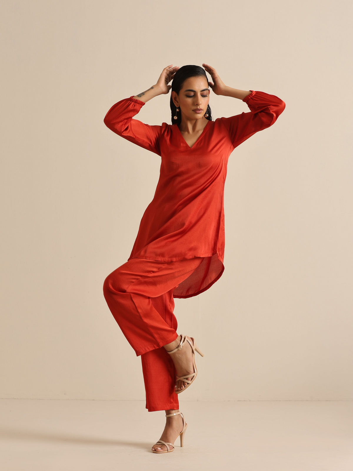 trueBrowns Rust Silk Blend Short Co-Ord Set | Grocsy