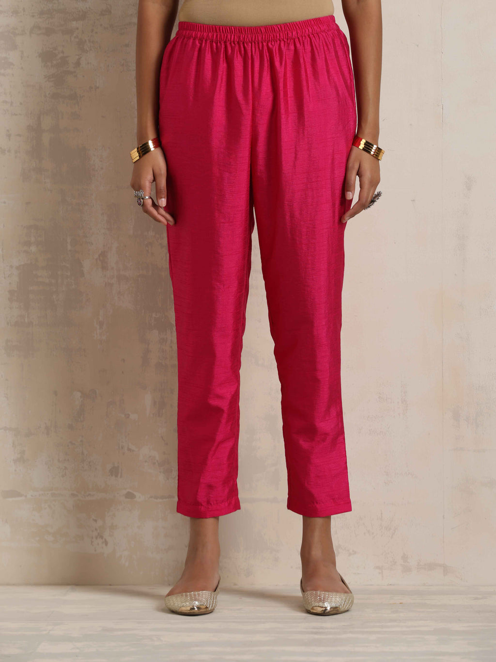 trueBrowns Pink Silk Anarkali Kurta Pant Dupatta Set | Grocsy