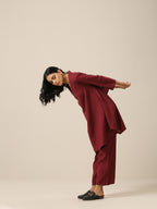 trueBrowns Ruby Wine Slub Textured Collar Co-Ord Set | Grocsy