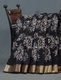 Shades of Black Floral Screen Dola Silk Saree By Gayathri Reddy Designer Studio | Grocsy
