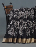 Shades of Black Floral Screen Dola Silk Saree By Gayathri Reddy Designer Studio | Grocsy