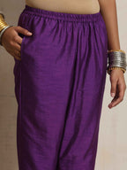 trueBrowns Purple Silk Anarkali Flared Kurta Set | Grocsy
