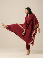 trueBrowns Ruby Wine Slub Texture High Low Kaftan Pant Set | Grocsy