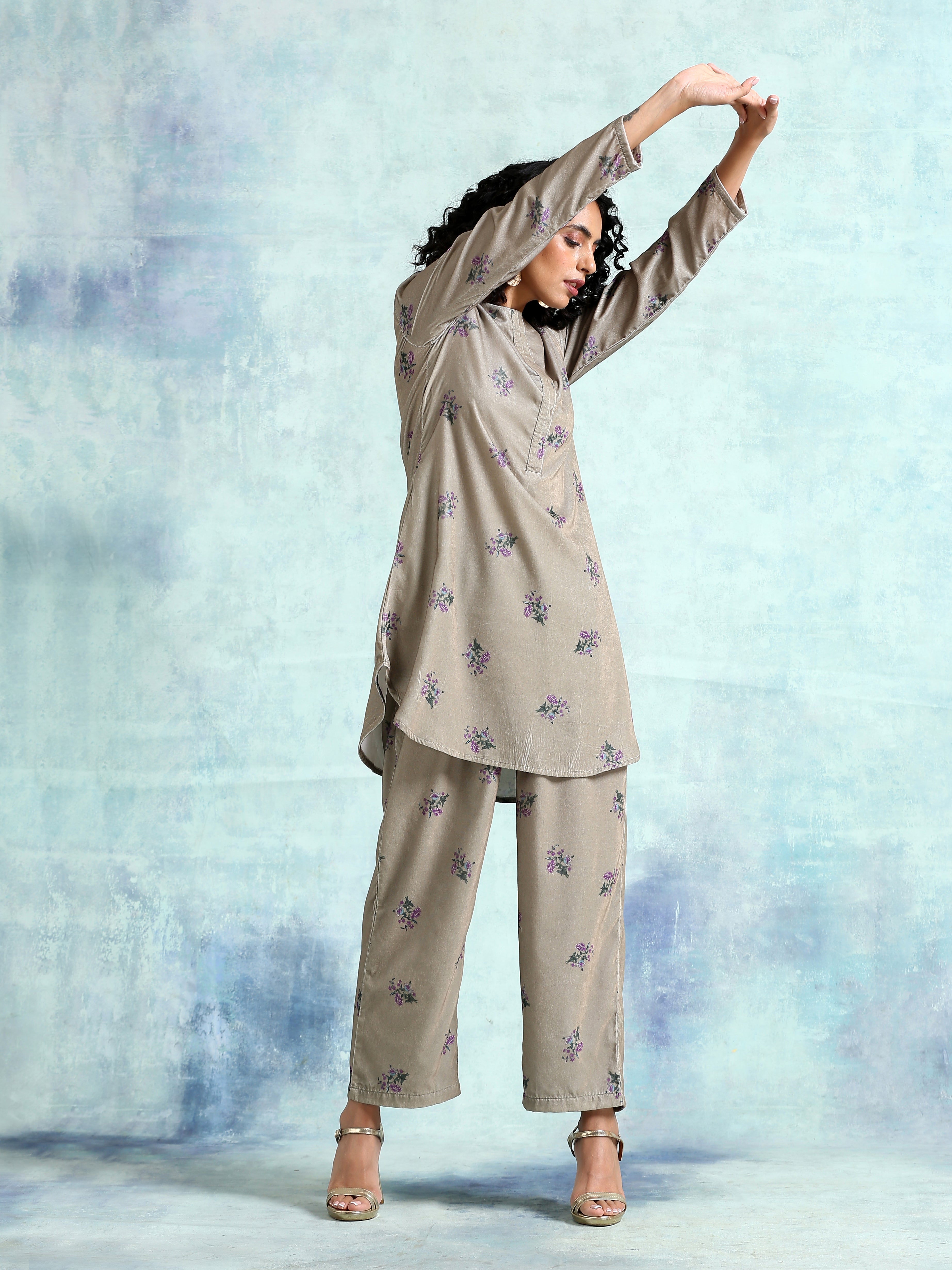 trueBrowns Sage Printed Velvet Co-Ord Set | Grocsy