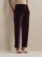 trueBrowns Purple Velvet Embroidered Kurta Pant Dupatta Set | Grocsy