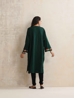 trueBrowns Green Kashmiri Floral Embroidered Woollen Phiran Kurta | Grocsy