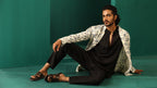 trueBrowns Men's Black Silk Co-ord Set Stitch Detail | Grocsy