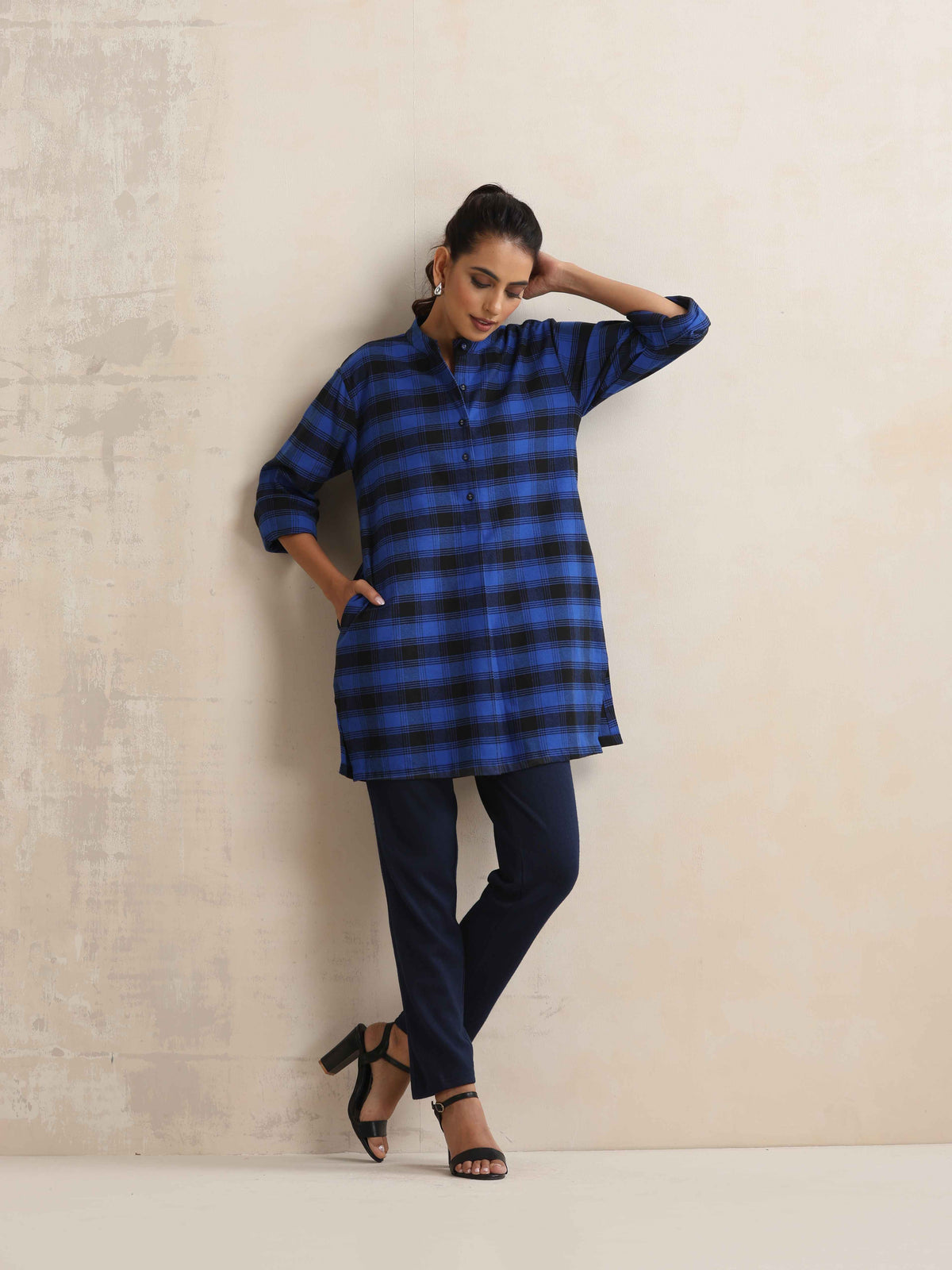 trueBrowns Blue Check Winter Top | Grocsy
