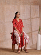 trueBrowns Red On Red Ikat Print Cotton Kurta Pant Set | Grocsy