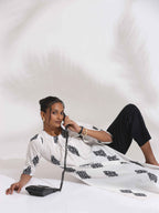 trueBrowns White Cotton Print Pleated Kurta Set | Grocsy