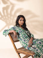 trueBrowns Green Cotton Ikat Flared Kurta Pant Set | Grocsy