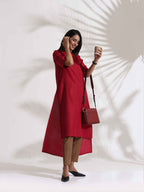 trueBrowns Maroon Slub Highslit Kurta Set | Grocsy