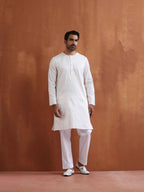 trueBrowns Men's Ivory Sequin Chanderi Kurta | Grocsy