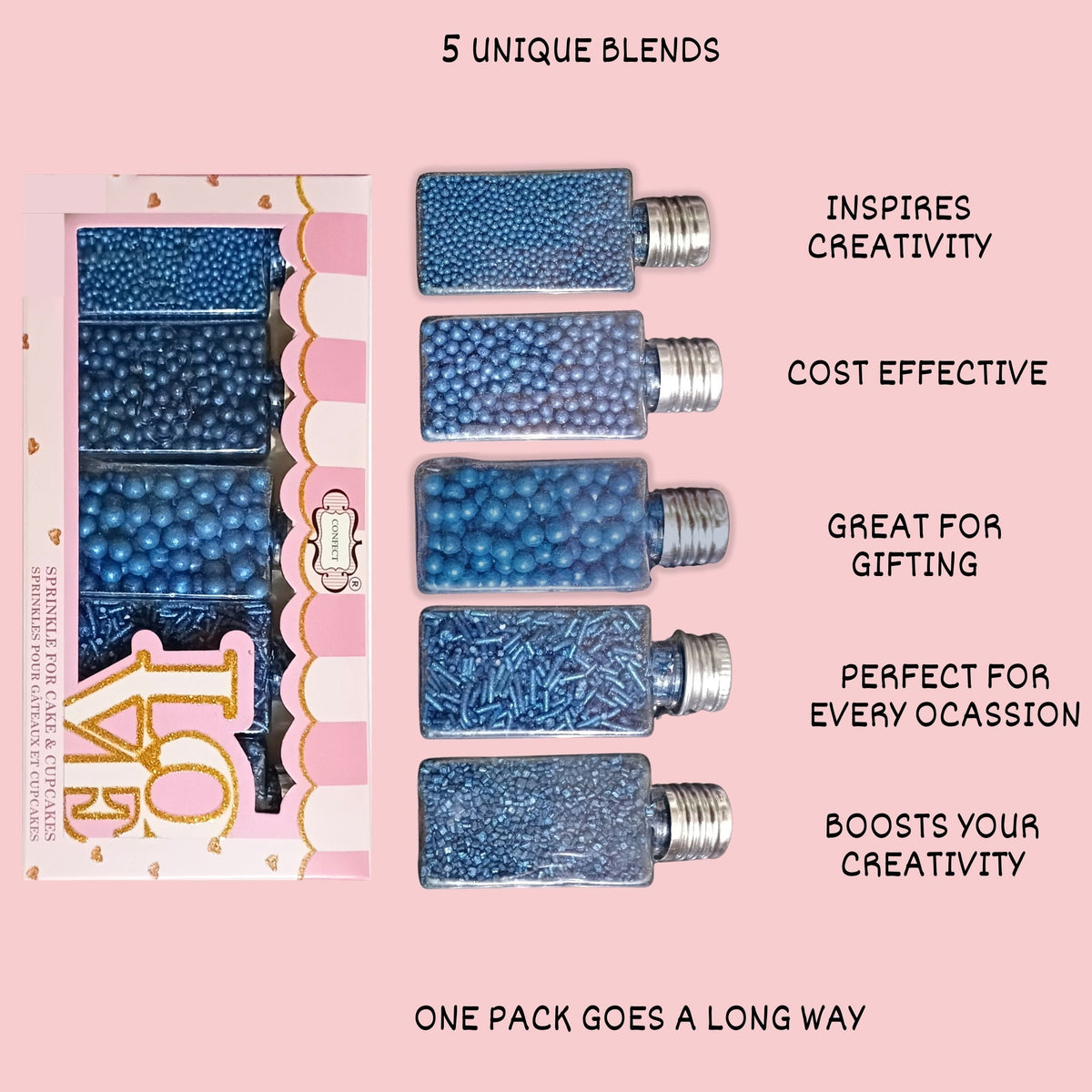 Confect Sprinkles for Cakes & Cupcakes Decoration | USP-10(Navy Blue) | Grocsy