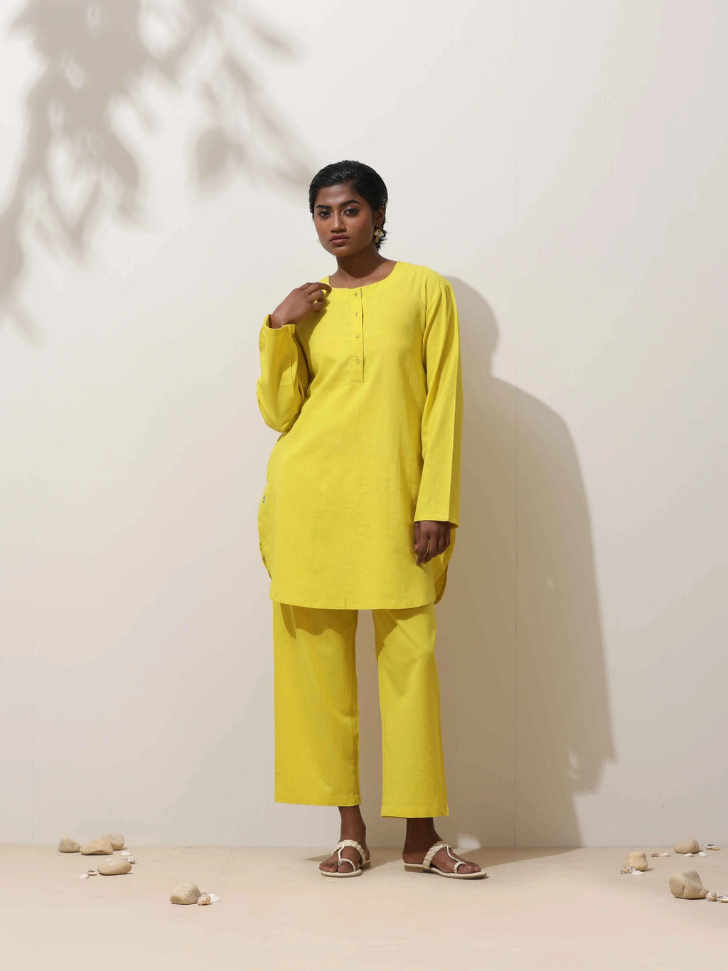 trueBrowns Lime Cotton Linen Kurta Co-Ord Set | Grocsy