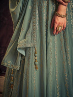 Myra Olive Real Georgette Designer Gown Style Suit | Grocsy