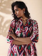 trueBrowns Pink Cotton Ikat Flared Kurta Pant Set | Grocsy