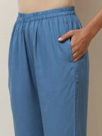 trueBrowns Blue Viscose Kurta Pant Set | Grocsy