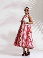 trueBrowns Pink Cotton Abstract Print Dress | Grocsy