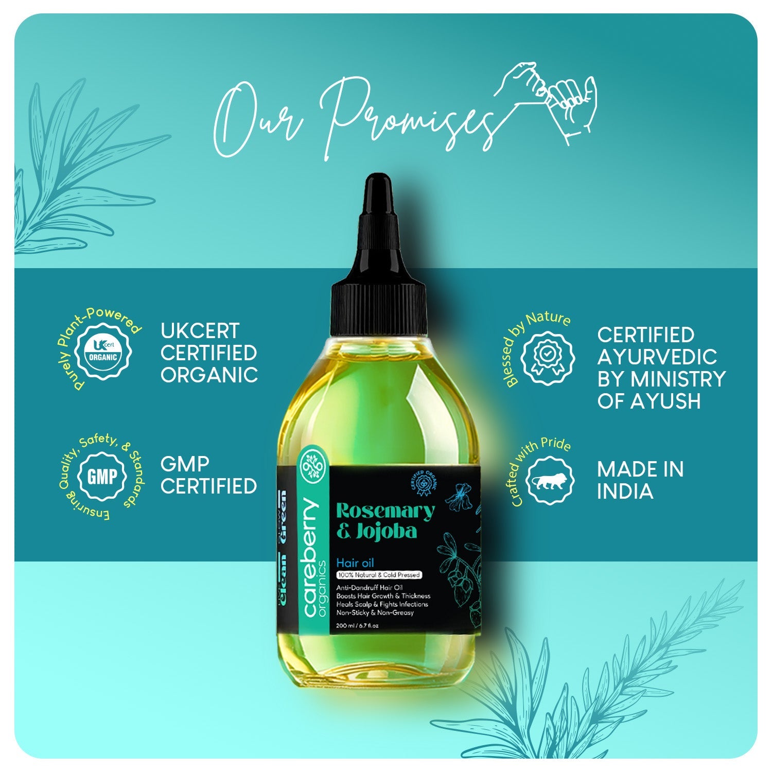 Careberry 100% Organic Rosemary & Jojoba Anti Dandruff Hair Oil | Grocsy