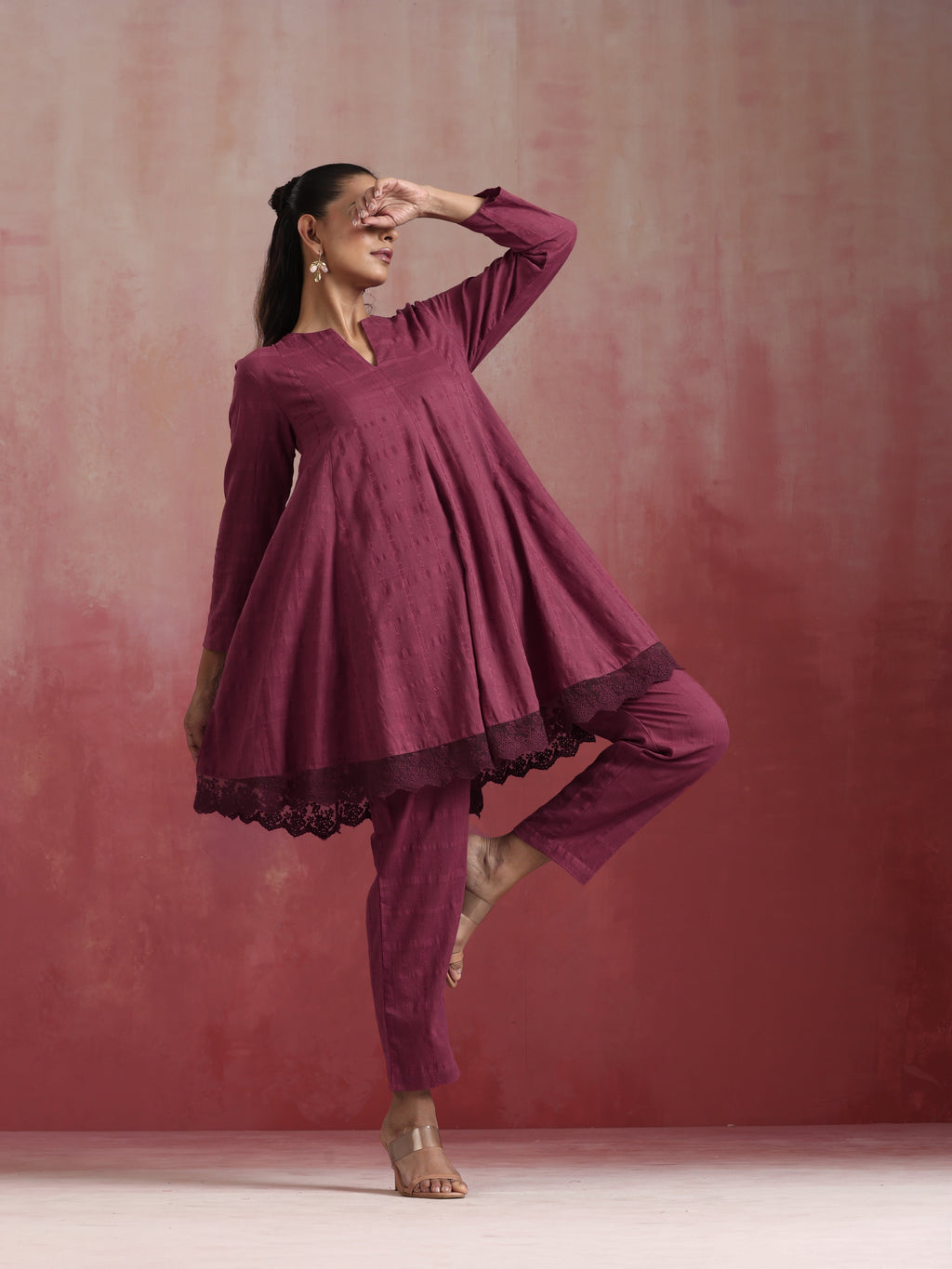 trueBrowns Mauve Cotton Dobby Co-ord set | Grocsy
