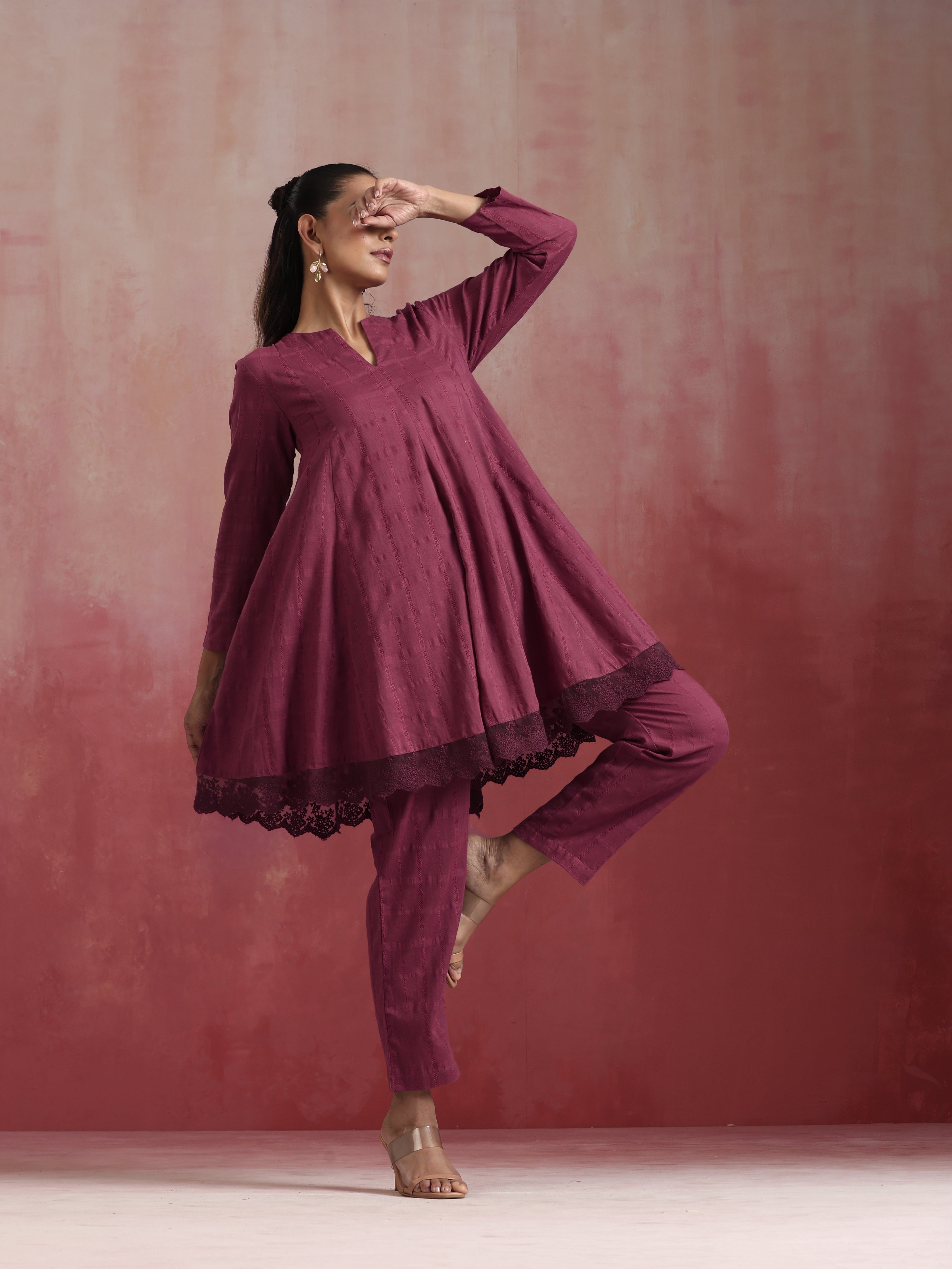 trueBrowns Mauve Cotton Dobby Co-ord set | Grocsy