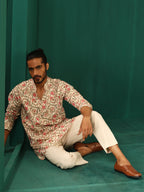 trueBrowns Men's Pink Floral Cotton Printed Co-ord Set | Grocsy