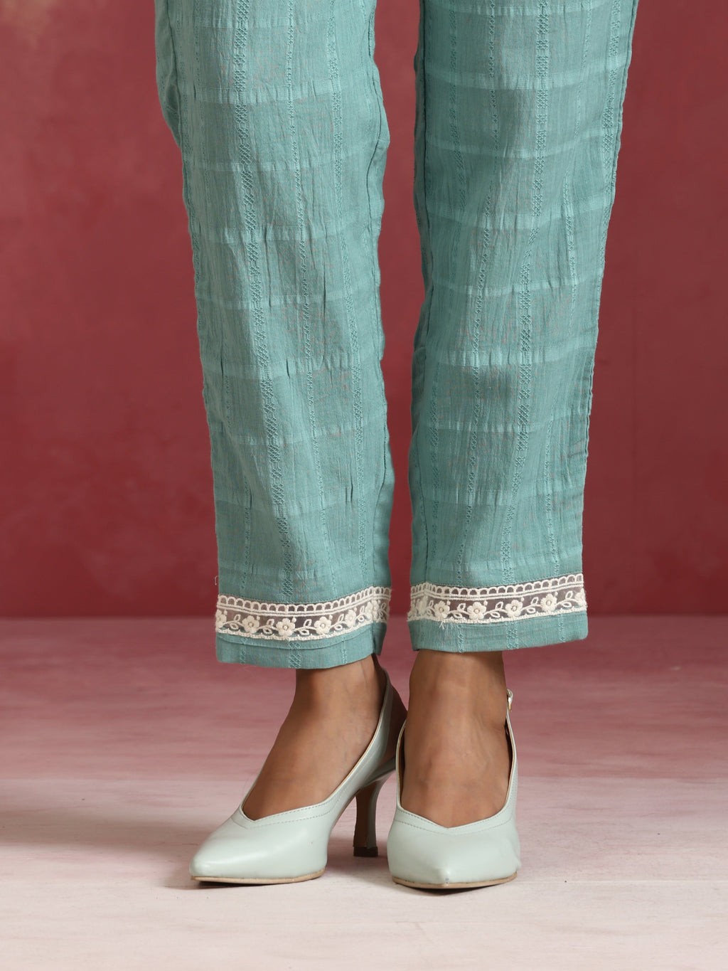 trueBrowns Aqua Blue Cotton Dobby High low Kurta Set | Grocsy