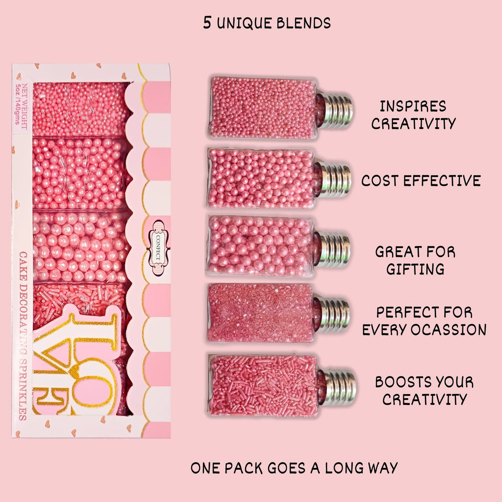 Confect Sprinkles for Cakes & Cupcakes Decoration | USP-27(Valentine Pink) | Grocsy