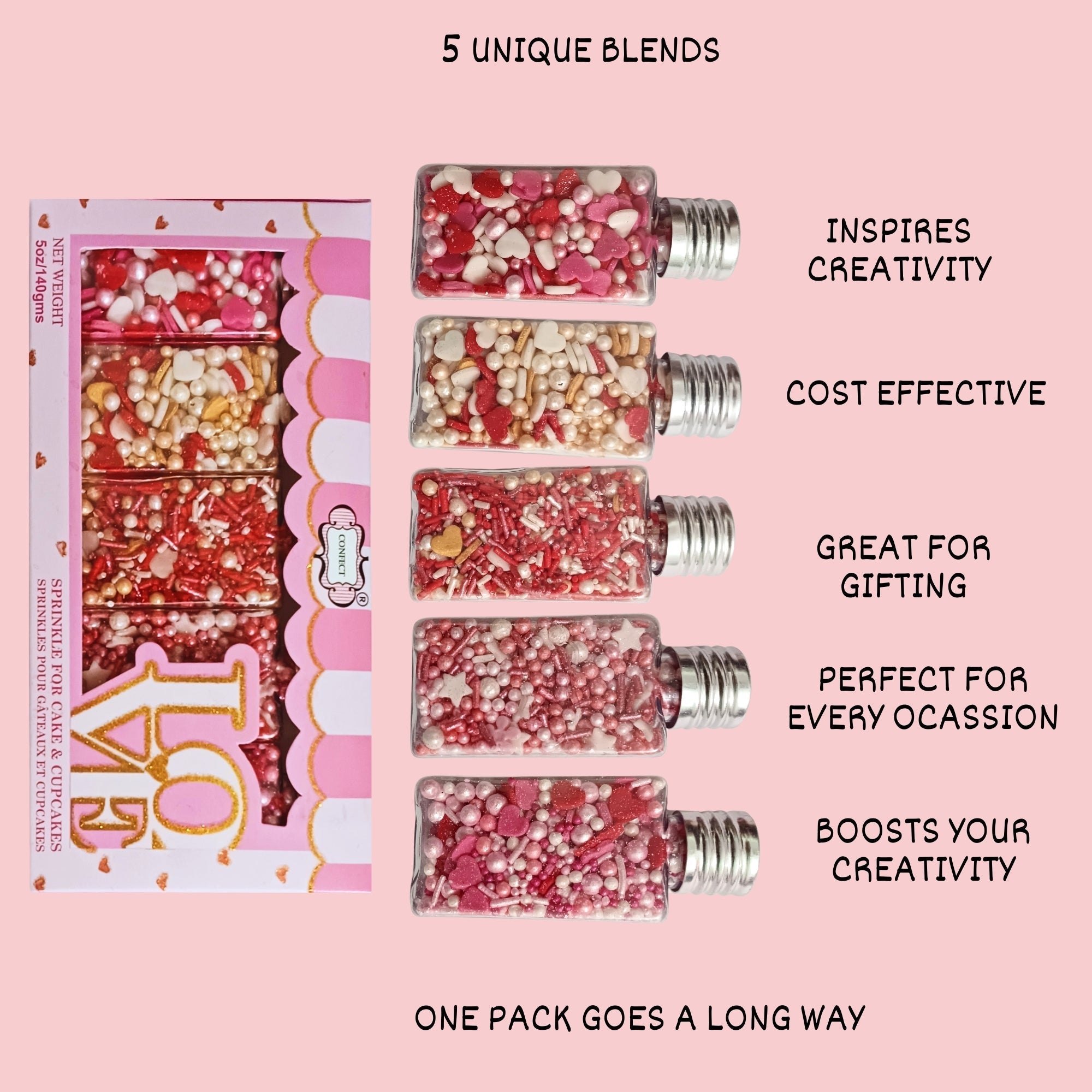 Confect Valentine Sprinkles | 08 Edible Decoration for Baking & Dessert | Grocsy