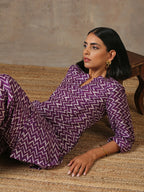 trueBrowns Purple White Lehariya Printed Silk Co-Ord Set | Grocsy