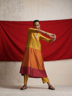trueBrowns Gold Orange Silk A-line Kurta Set | Grocsy